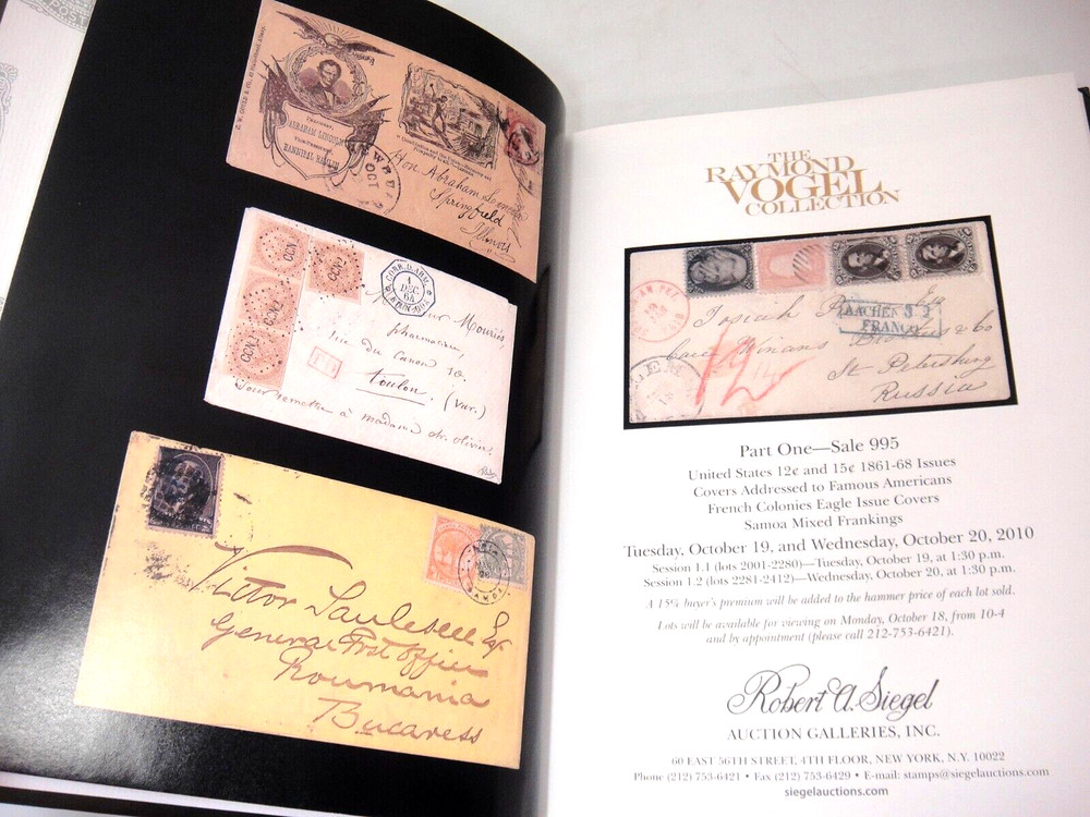 Siegel Stamp Auction Catalog Vogel Part 1 Covers French Colonies Samoa Frank HB