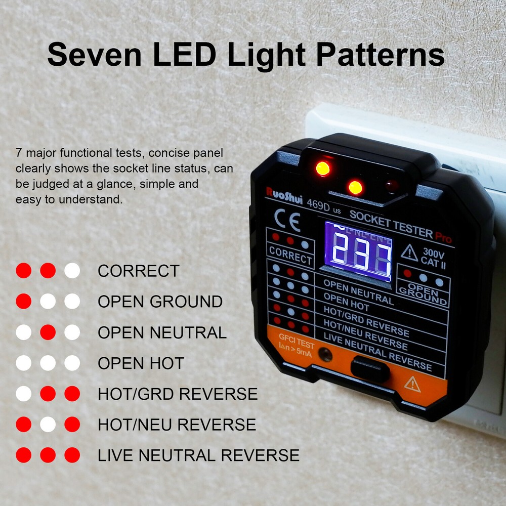 Socket Tester Electrical GFCI Receptacle Detector US Plug Tester LCD Display