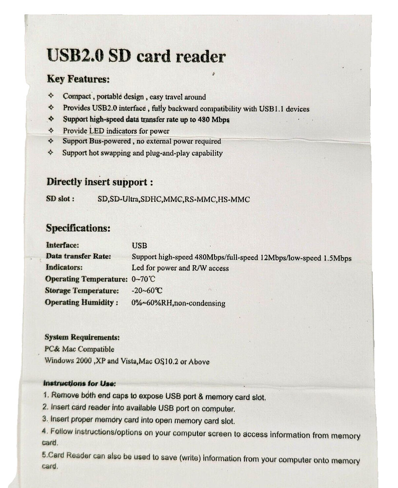 Nikon USB 2.0 SD Card Reader Adapter Black
