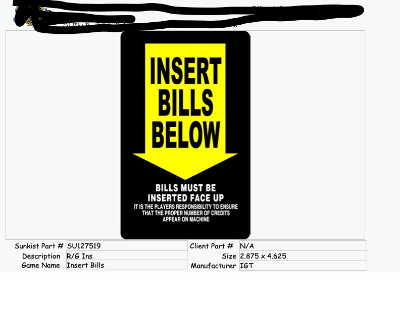 SU127519 Insert Bills Below Reel Glass Insert S Plus