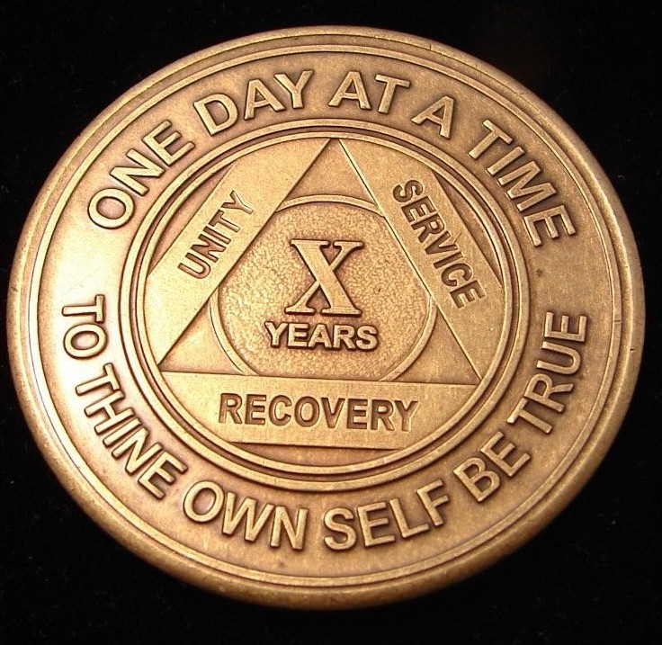 Alcoholics Anonymous AA 10 Year Bronze Medallion Token Chip Sobriety Sober