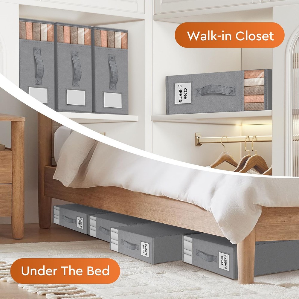 4 Pack Bed Closet Organizers and Storage,Sturdy Foldable Storage Containers w...