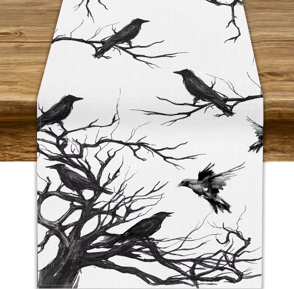 Silhouette Tree Crows Halloween Table Runner Branches Fall Kitchen Dining Table