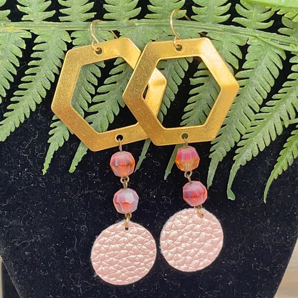 Adorned Crown Artisan assemblage hexagon drop earrings