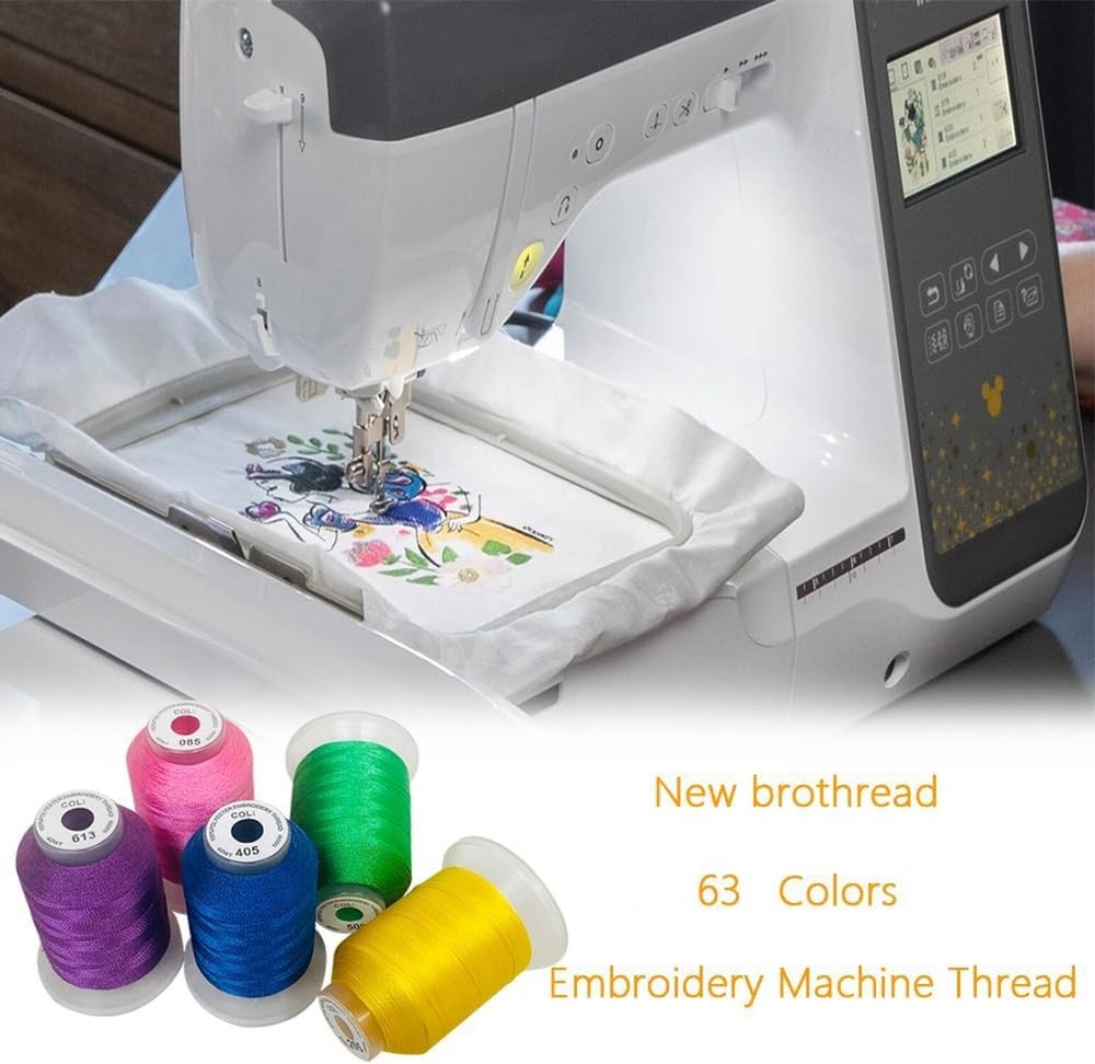 New brothreads 63 Colors 100% Polyester Machine Embroidery Thread 550yd with ...