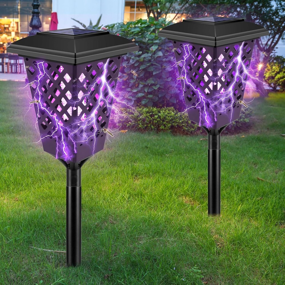 2 Pcs Solar Powered LED Bug Zapper Outdoor