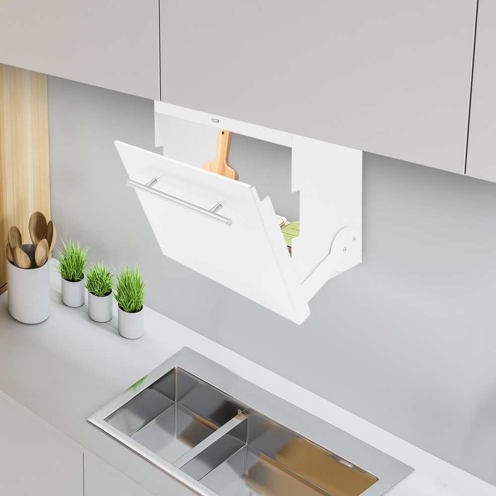 Kitchen Storage Rack with Pull-down Cover Wall Spice Organizer Under Cabinet