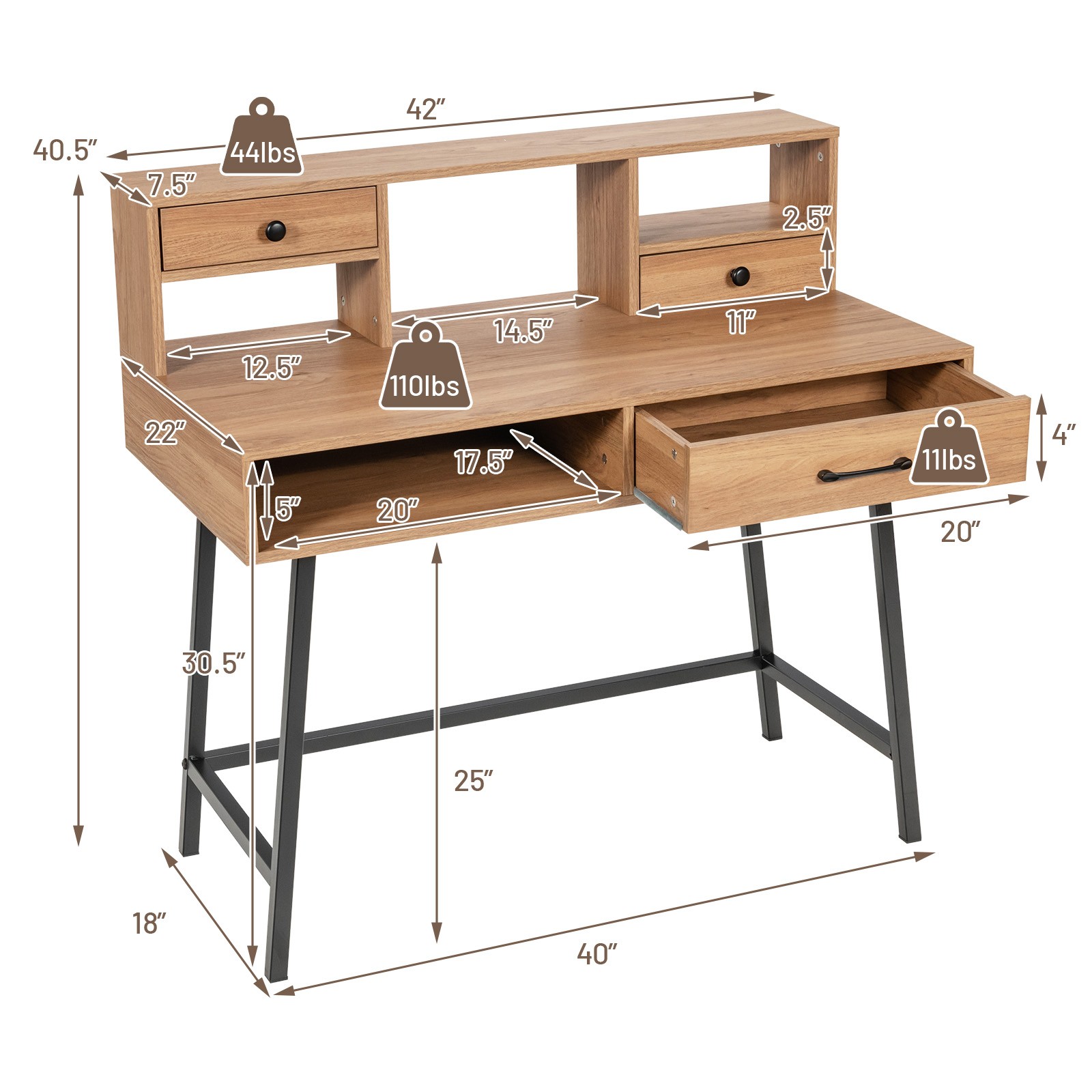 Computer Writing Desk Storage Makeup Vanity Table with Drawer Shelf Industrial