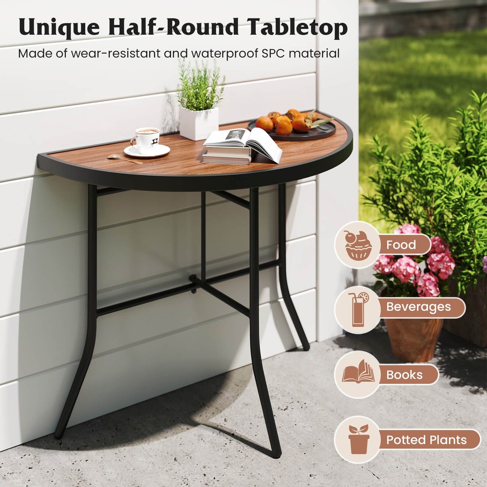 Half-Round Folding Event Table Foldable Banquet Table w/ Metal Frame Brown