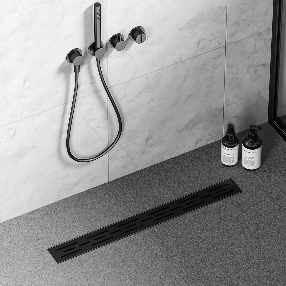Neodrain 24 in Matte Black Linear Shower Drain, Brick Pattern Gate Rectangular