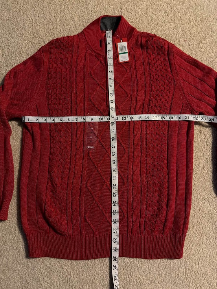 IZOD Mens Red Cable Knit Quarter Zip Pullover L NWT