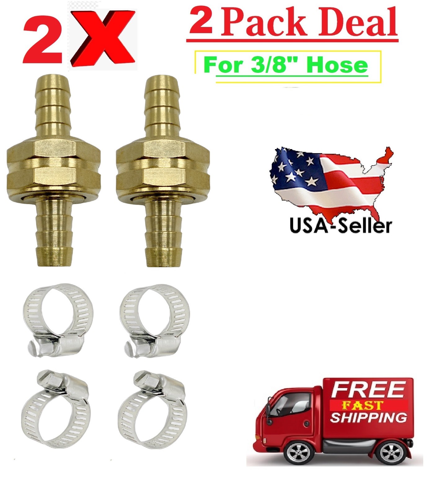 3/8" Garden Brass Mender End Repair Kit Hose Connector Male Female (2 Pack)