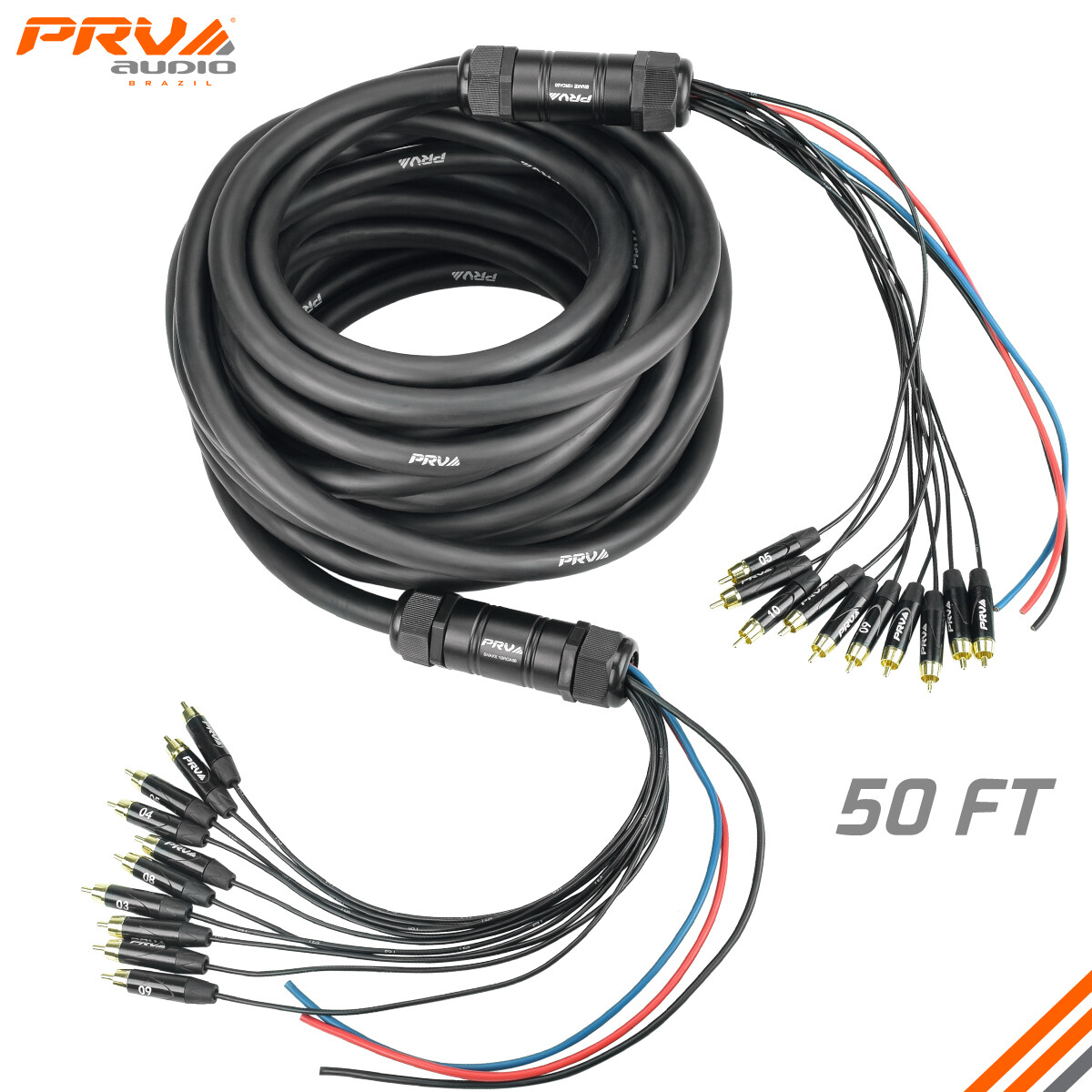 PRV Audio SNAKE 10RCA-50 Car Audio 50 Ft Medusa Cable 10 RCA Channels + 3 power