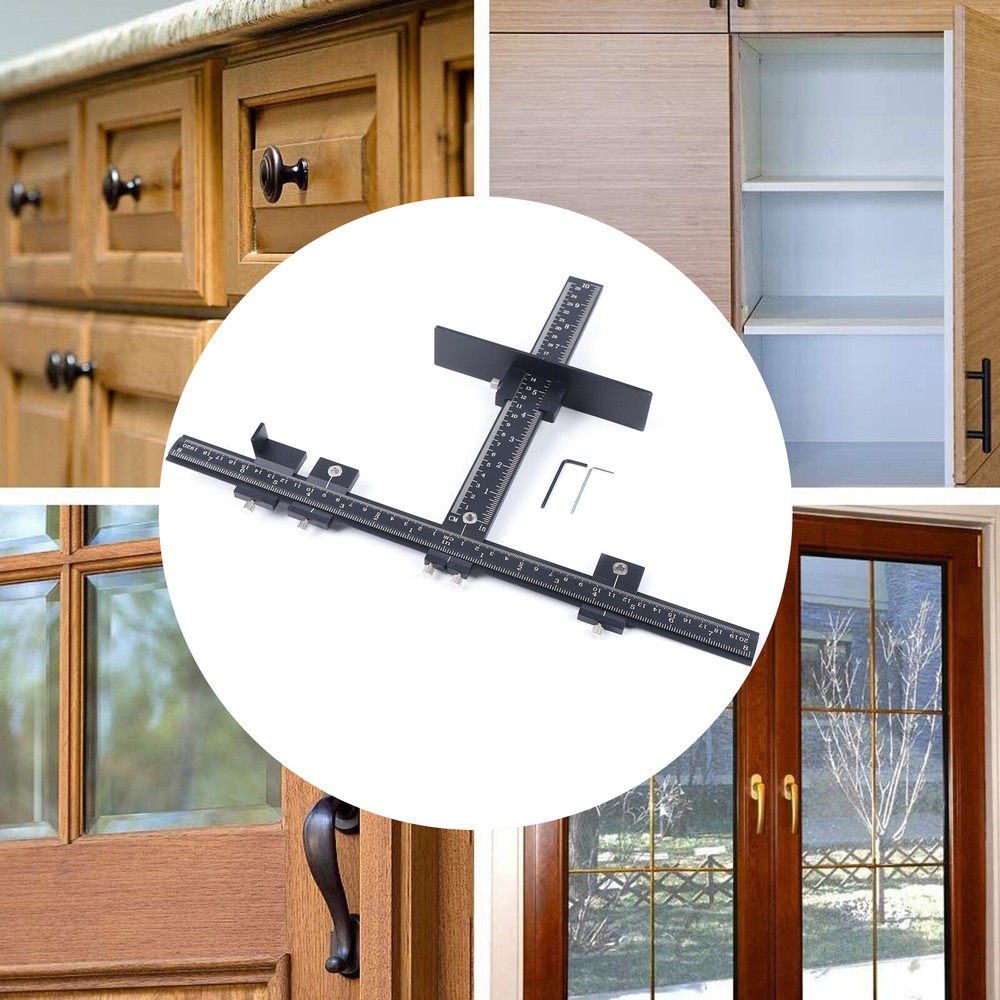 Adjustable Position Ruler Cabinet Hardware Installation Jig Woodworking Tools US