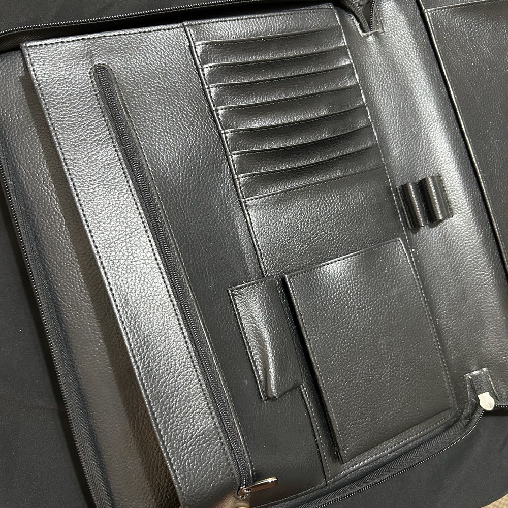 Faux Leather Note Pad Padfolio 13” Black Multiple Compartments High Quality TR