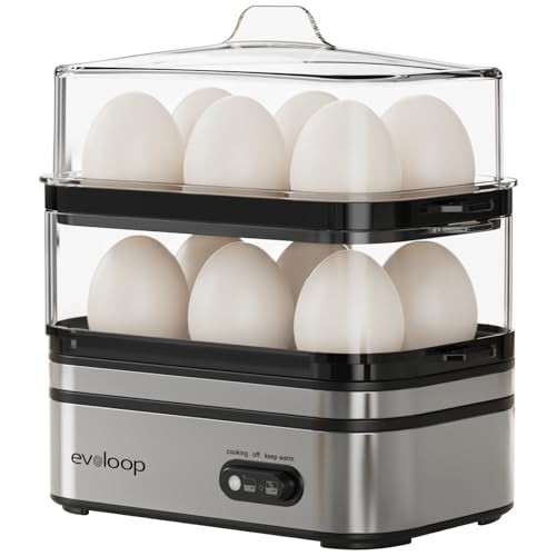 Rapid Egg Cooker Electric 12 Eggs Capacity, Soft, Medium, Hard Boiled, Silver