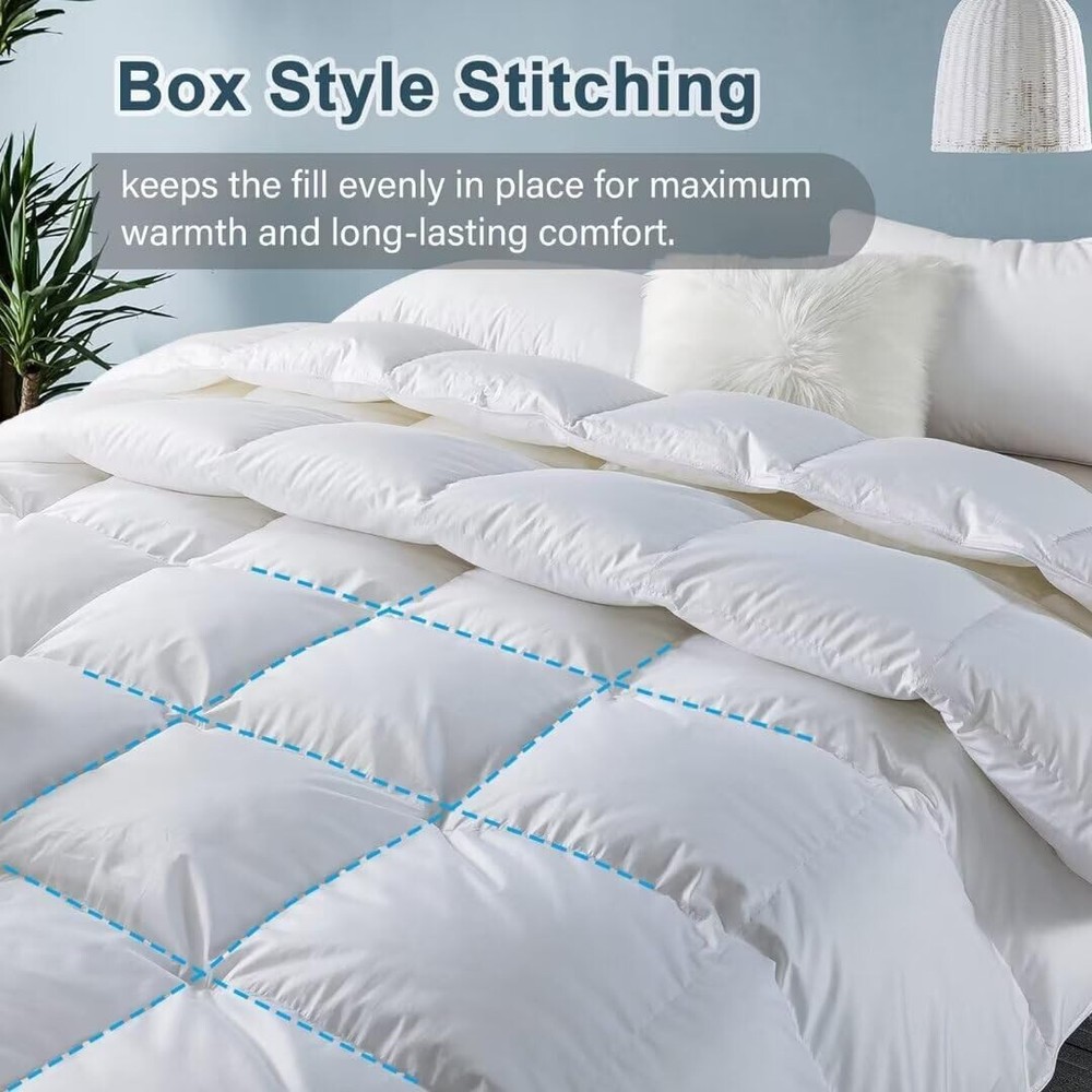 King Feather Comforter, Filled with Feather and Down, White Duvet Insert -Luxur