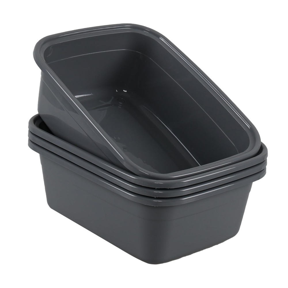 4 Pack Plastic Rectangular Dish Washing Pan, 12 Quart Dish Basin, Dishpan Was...