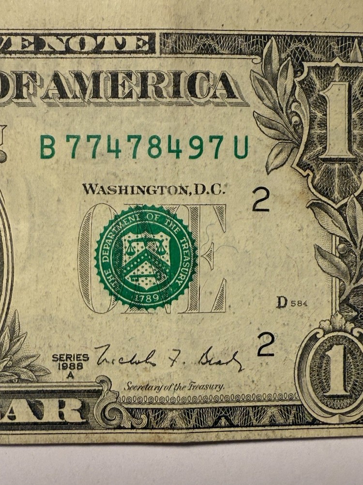 1988 A One Dollar Bill Mis Cut Error $1 Misaligned Old Note Collectable Rare
