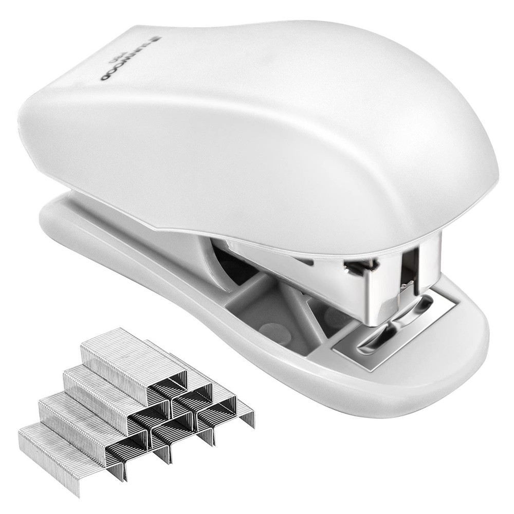 Mini Stapler with 640 Standard Staples, 25 Sheet Capacity, Compact White
