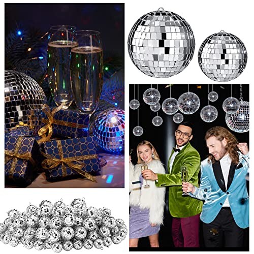 100 Pcs Mirror Disco Balls Bulk Assorted Silver Hanging Disco Ball Decor for