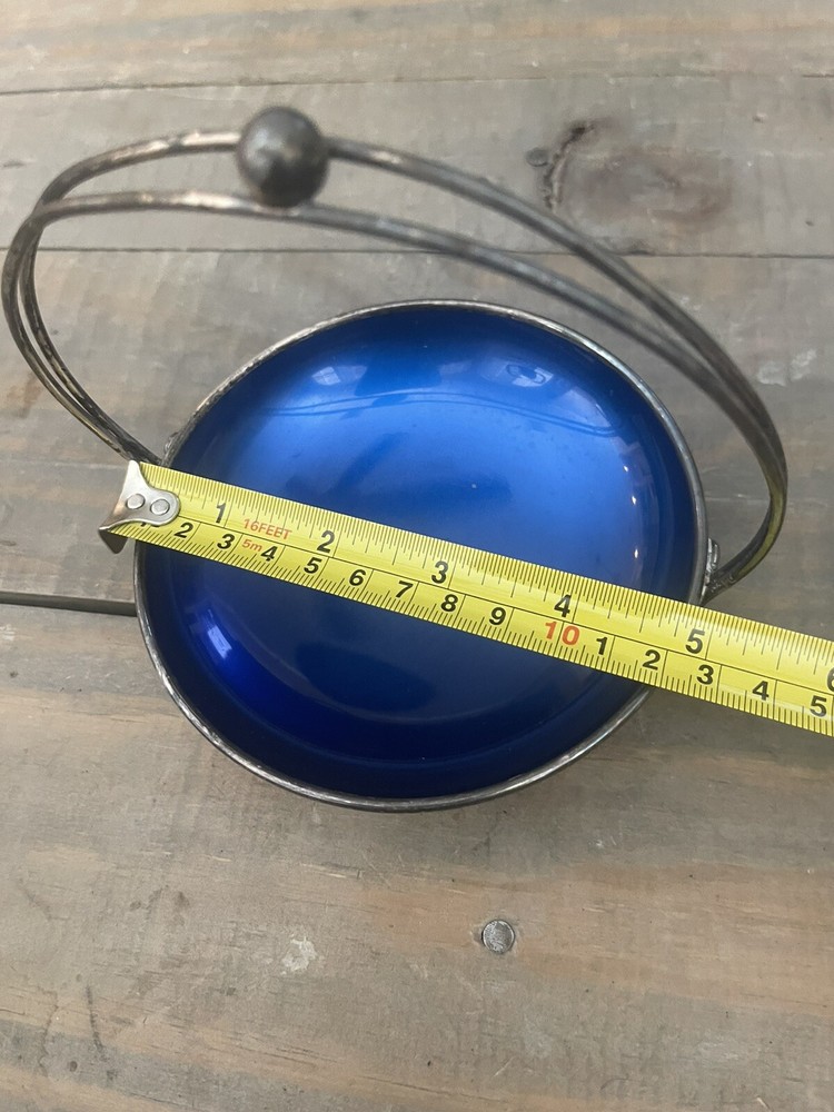 Vintage Denmark 411 Blue Enamel & Silver Plated Handled Candy Dish