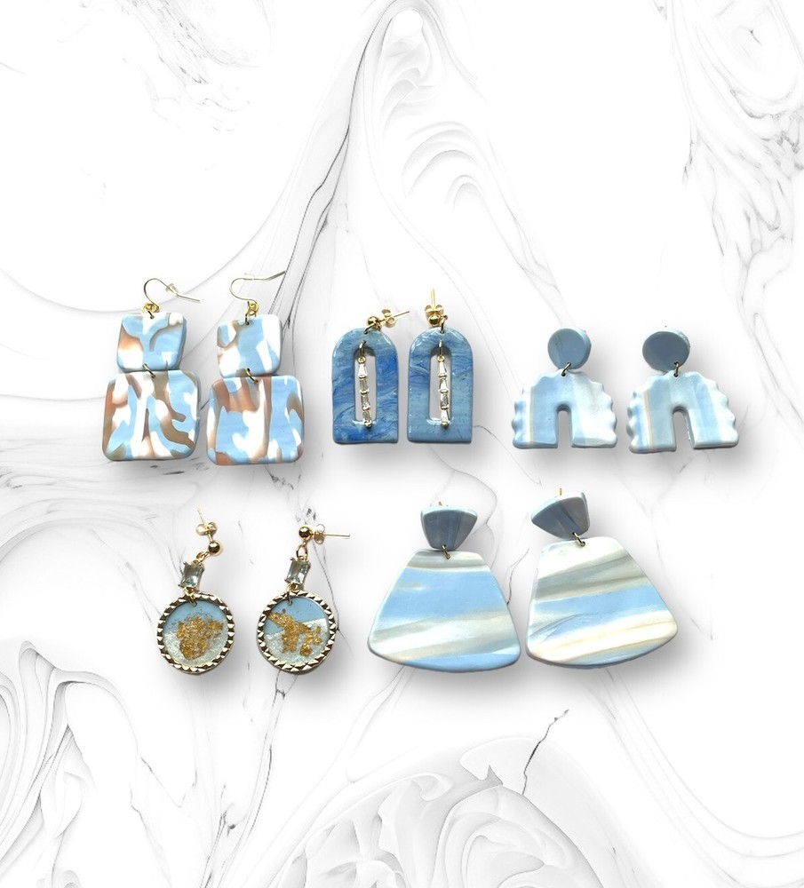 Handcrafted Oversized Blue Marbled Earrings