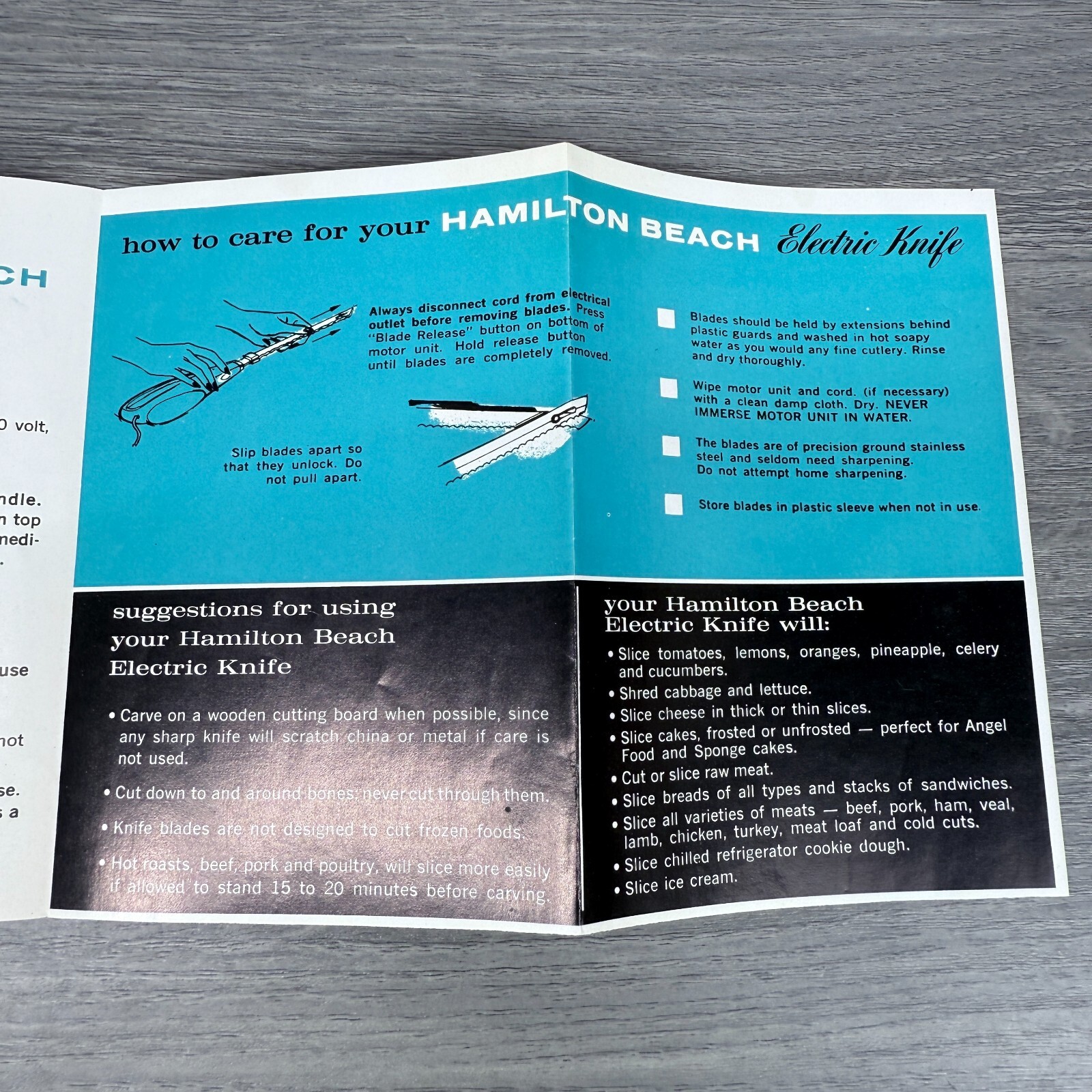 Vtg Hamilton Beach Electric Knife Brochure Pamphlet Care Use Instructions Only