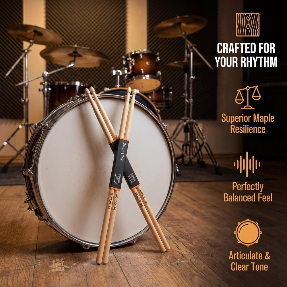 5A Maple Drum Sticks Two Pair Drumsticks for Practice Performance Band Set