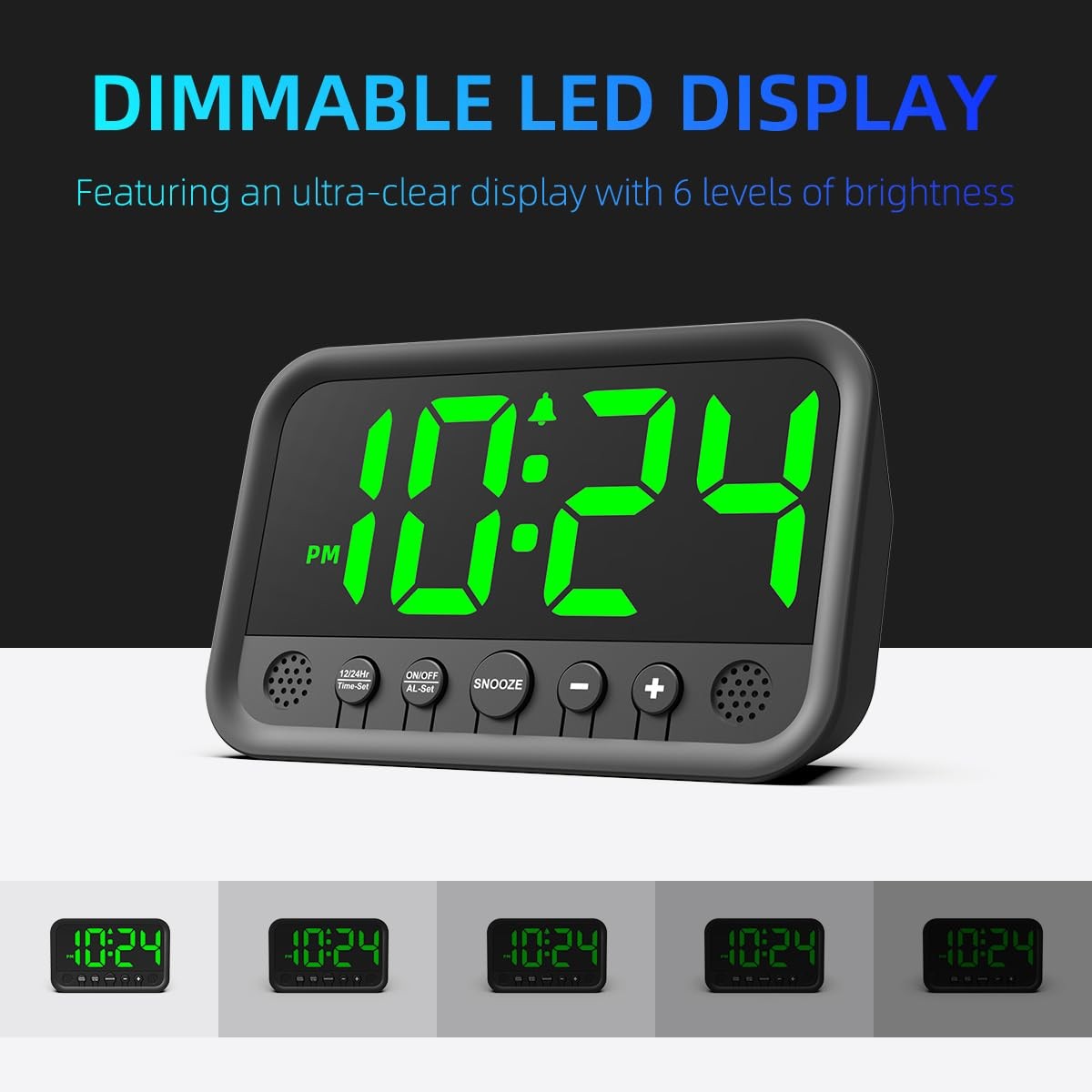 Small LED Digital Alarm Clock Loud Green Plug In