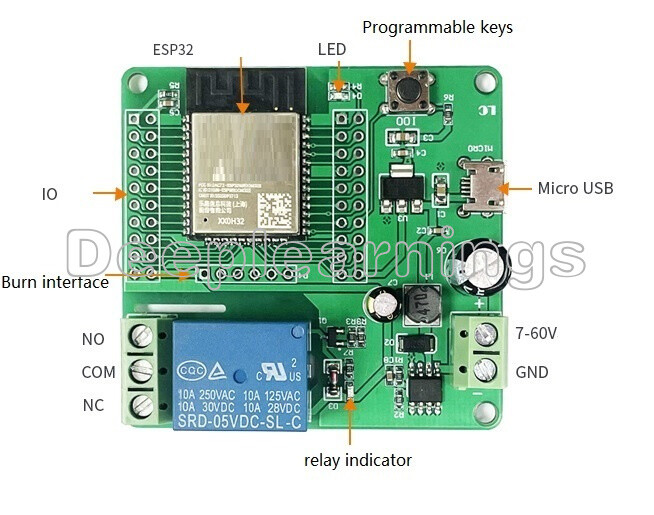 NEW ESP32  Development Board Single Relay Module DC7-60V Micro USB 5V