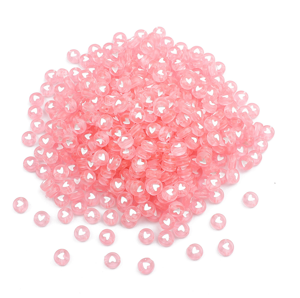 7MM Translucent Heart Acrylic Flat Round Beads