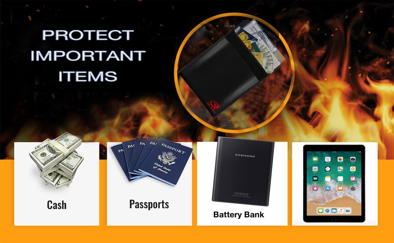 Fireproof Document Bag 15”x 11” X-Large Upgrade Money Bag Fire Safe Storage NEW