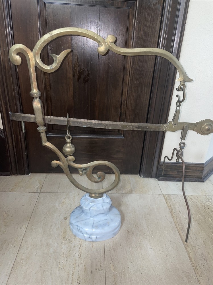 Rare Antique Cast Brass Scale With Stone Base