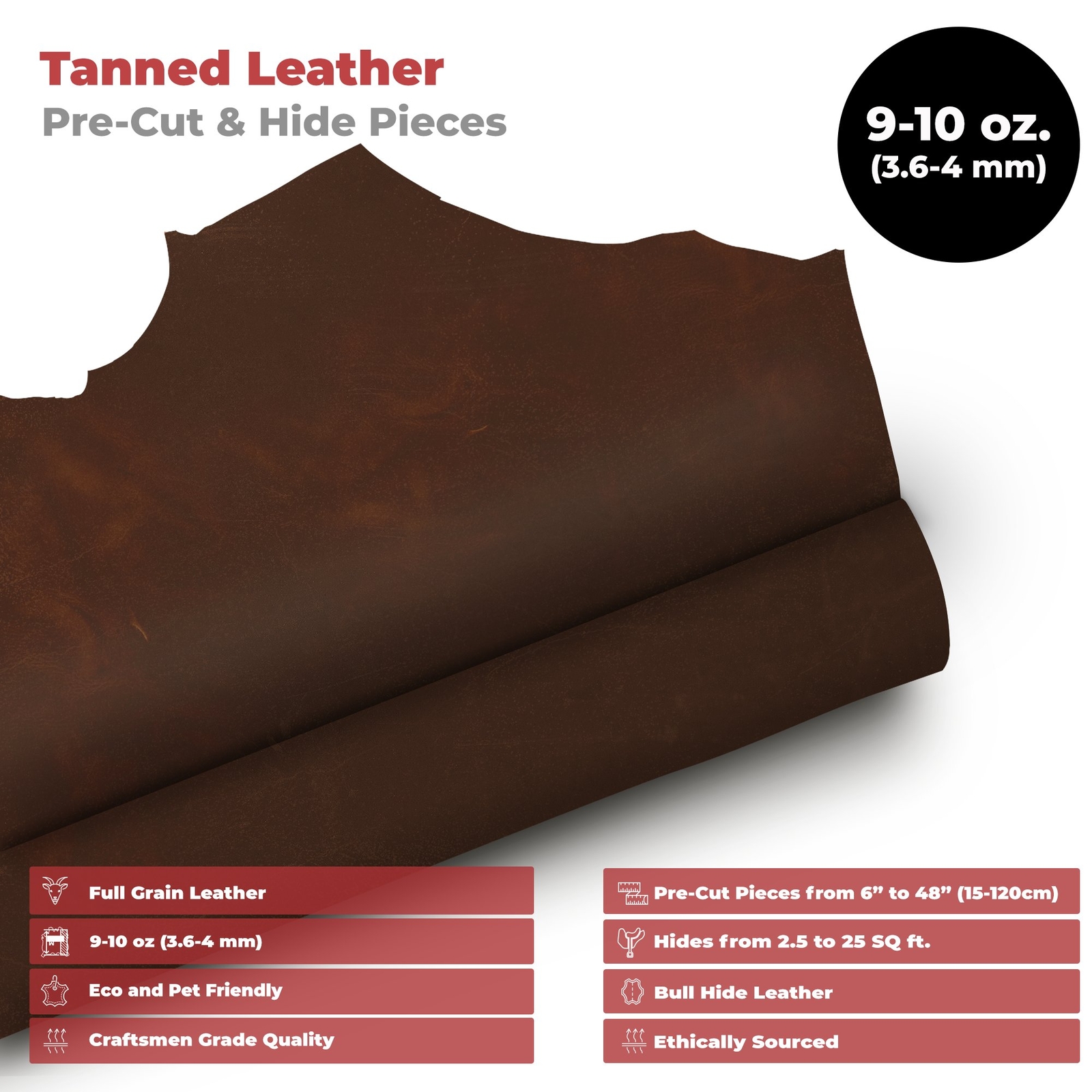 ELW 9-10 oz (3.6-4mm) Heavy Weight Oil Tanned Cowhide Full Grain Leather