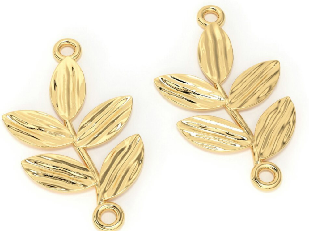 14K Solid Gold Leaf Connector For Jewelry Making Solid Gold Necklace Connector.