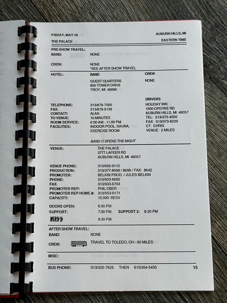 KISS Tour Itinerary Book Hot In The Shade Concert May Vintage Kiss Memorabilia
