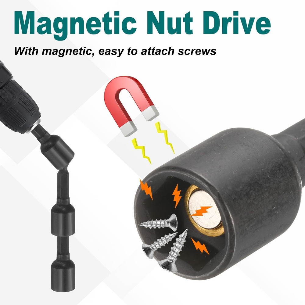 2pcs 1/4" Hex Magnetic Nut 10mm Socket Wrench 48mm Black