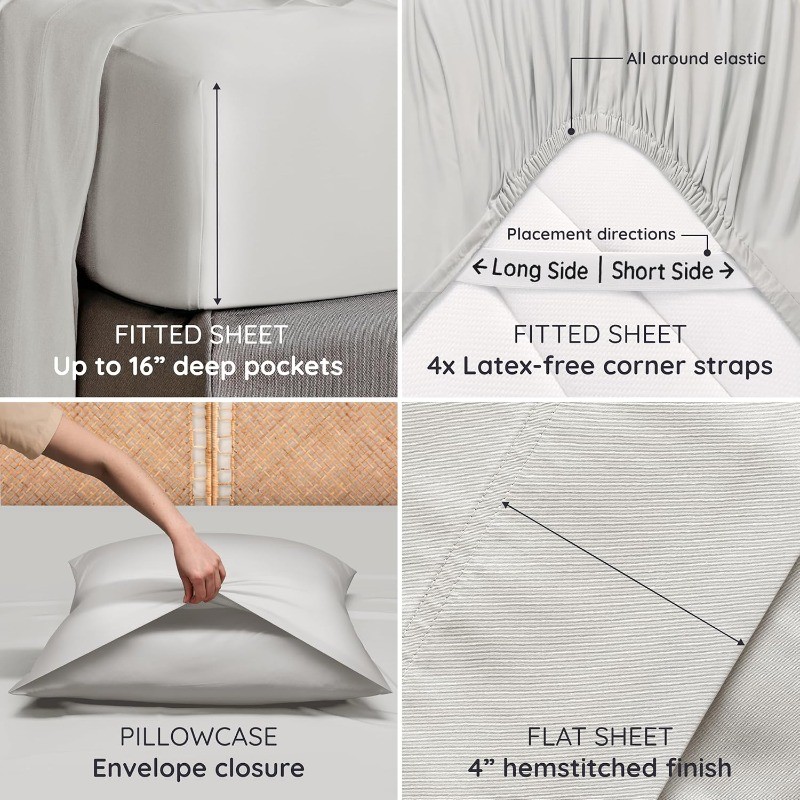 Sheet Set – 4pcs 100% Viscose Derived from Bamboo Sheets Set, Cooling Sheets