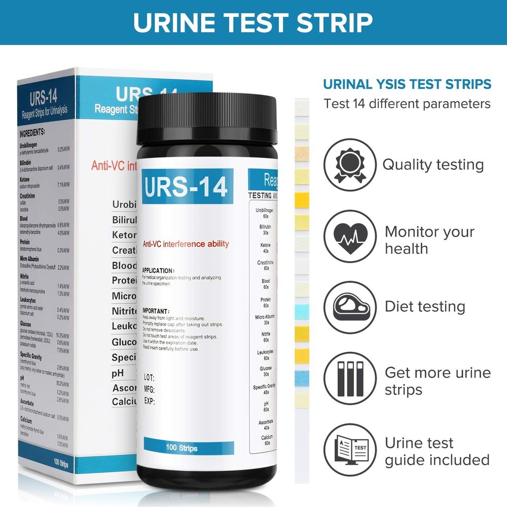 100Pcs Protein Urinalysis 14Parameter Urine PH Test Strips Convenient Quickly