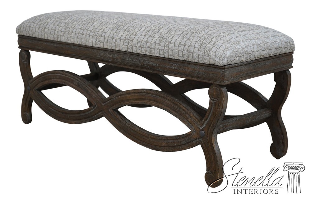 L68198: Rustic Gray Carved Frame Window Bench