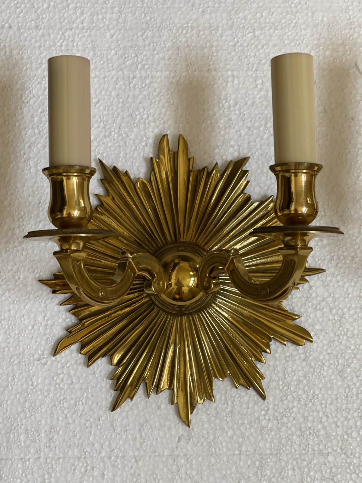 PAIR - Antique Vintage Art Deco Bronze Brass Starburst Sunburst Wall Sconce