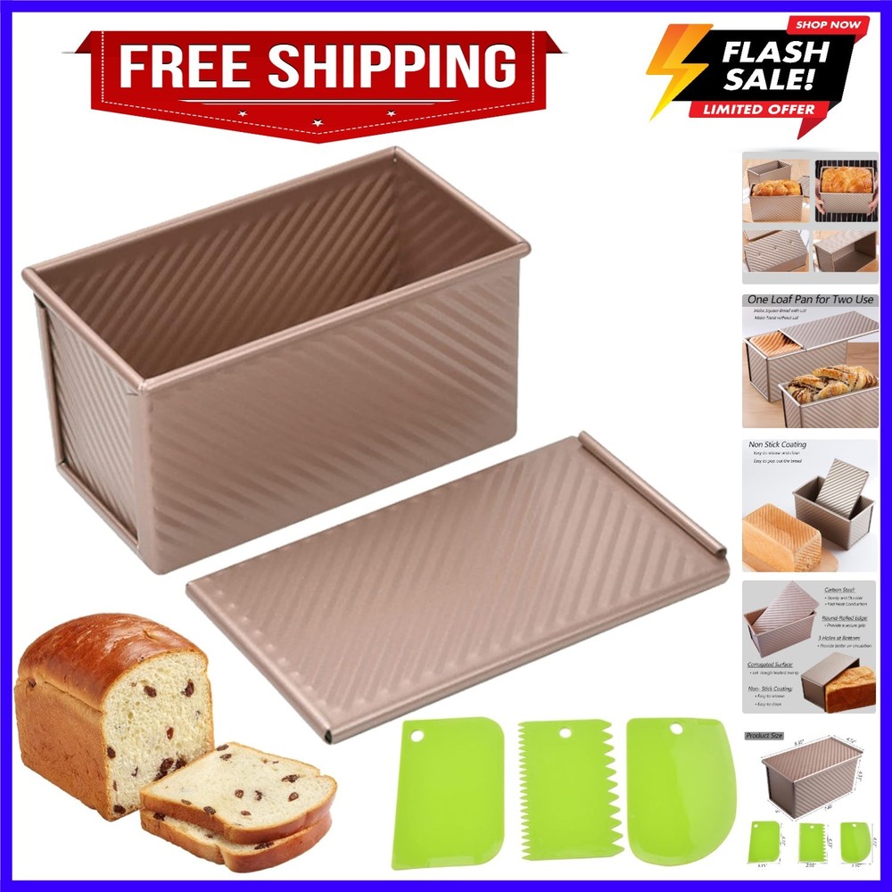 Pullman Loaf Pan with Lid, 1Pound Dough Capacity Rectangular Bread Pan, Non-S...