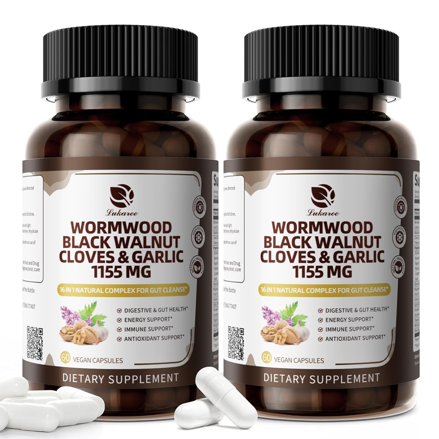 16-in-1 Wormwood Black Walnut Capsules, Rapid Gut Cleanse & Digestive Health