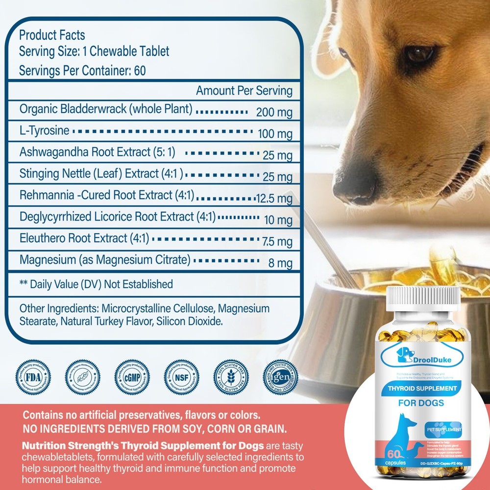 Dog thyroid supplements help with growth and development regulate metabolism 60p