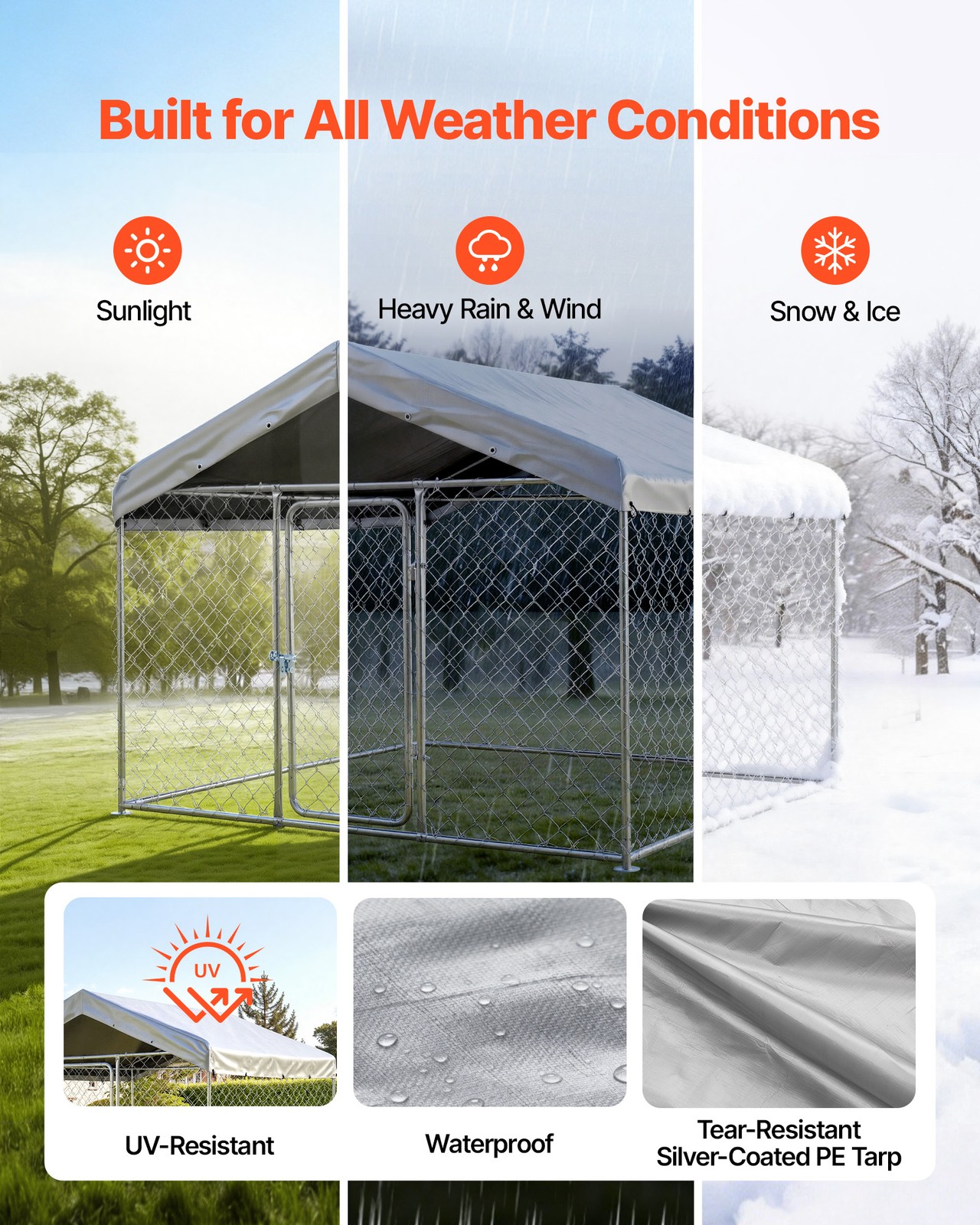 VEVOR Large Outdoor Dog Kennel with Lock & Cover 6.56x6.56x5.25 ft Heavy Duty