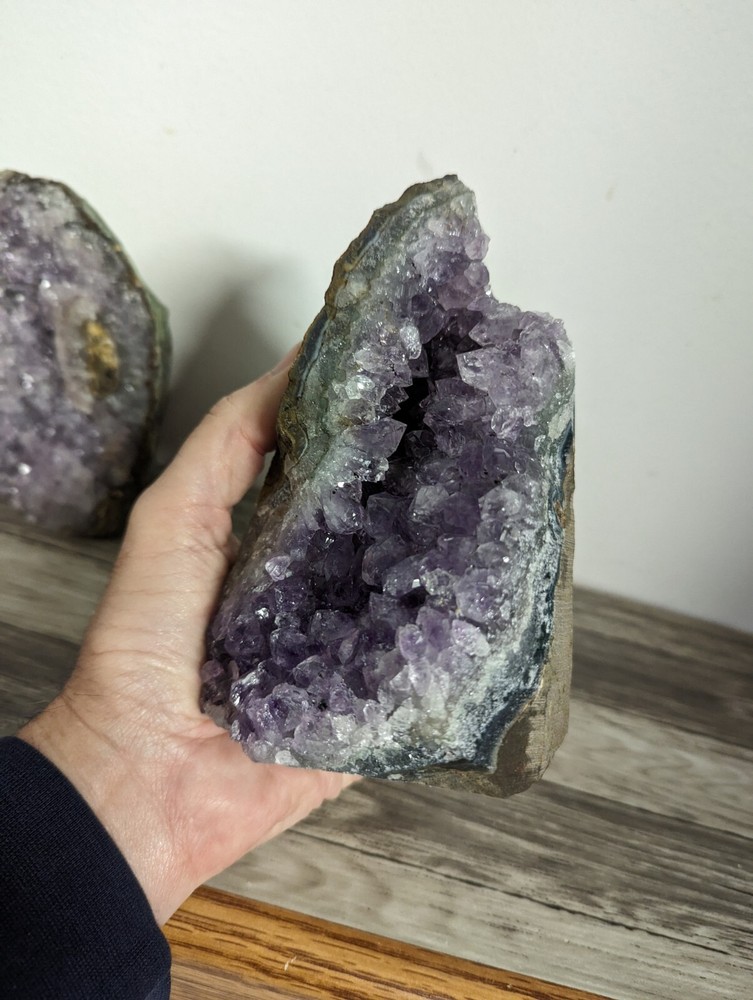 2 Amethyst standing cut base crystals geodes. 5 pounds lbs