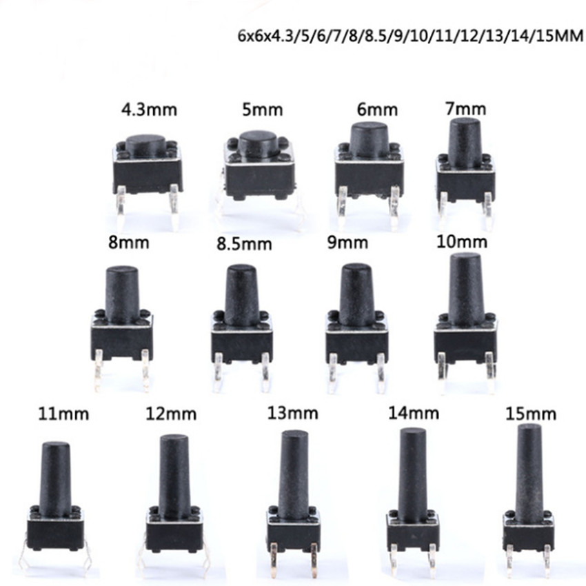 6x6 Tact Switch Tactile Push Button Switch Height 4.3mm~15mm DIP-4 Micro Switch
