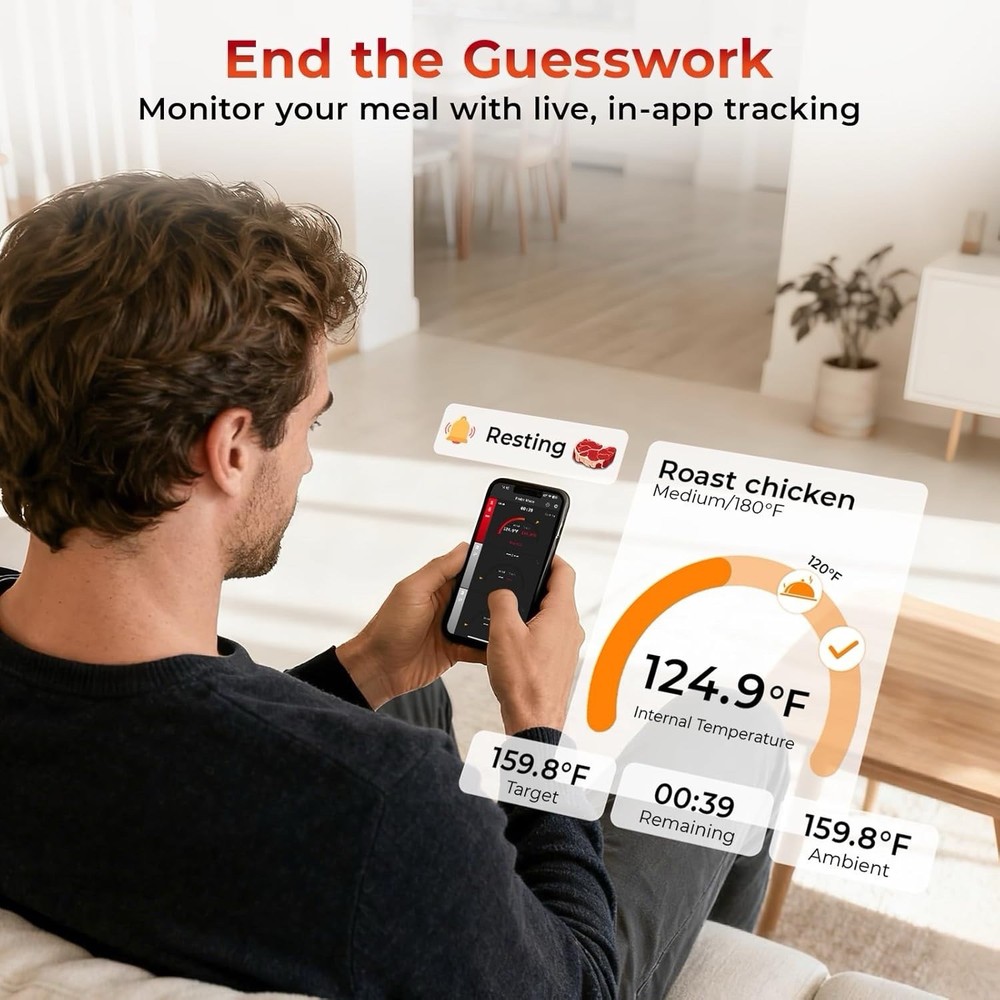 Smart Bluetooth Wireless Meat Thermometer with Probe | Long Range Digital The...