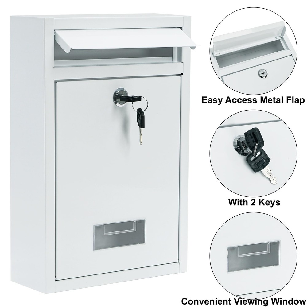 DEAYOU Locking Mailbox Wall Mounted, Drop Box with Key Lock, Weatherproof Secure